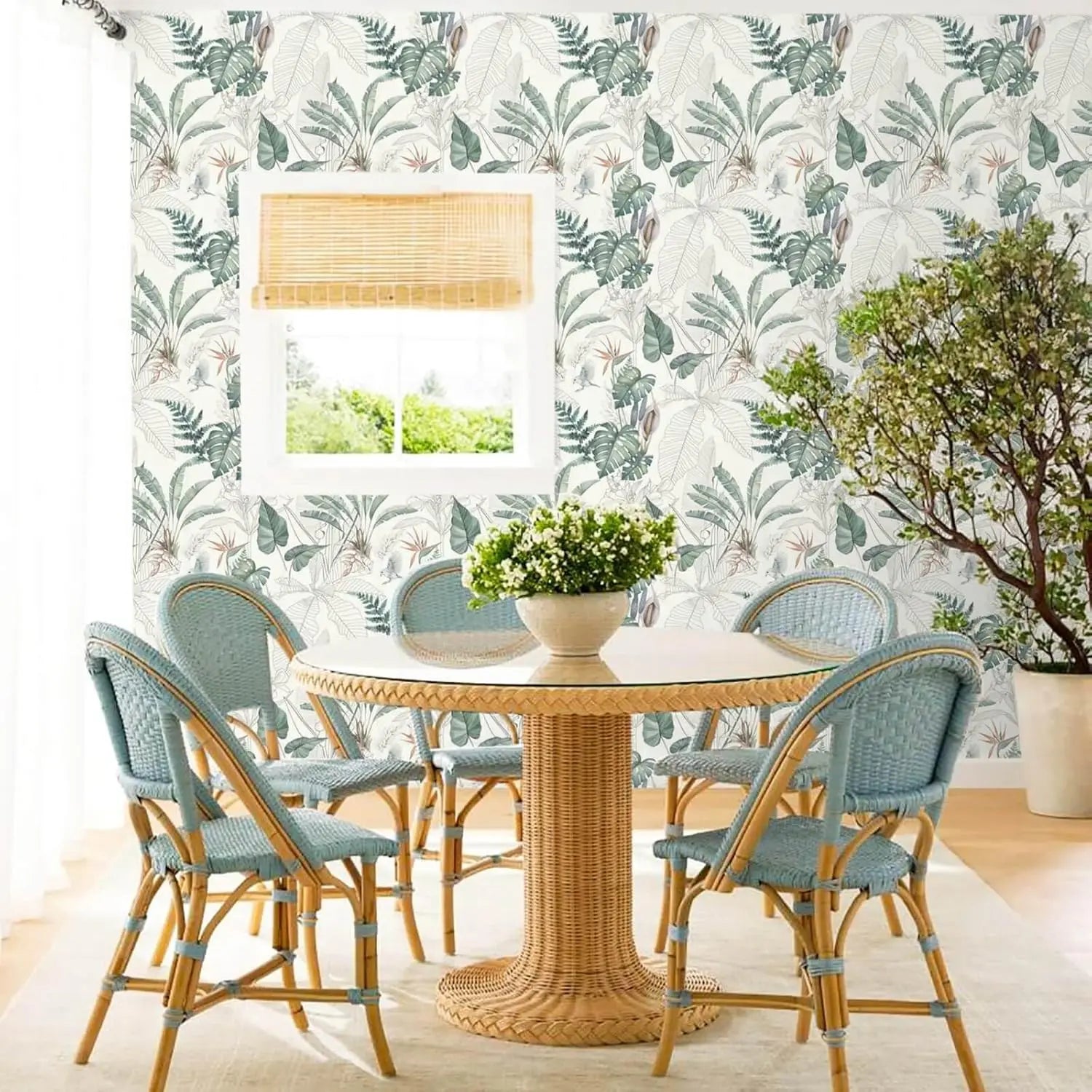 Tropical Palm Leaf Peel and Stick Wallpaper Light Green Olive Palm Tree Leaf Self Adhesive Wall Paper Removable Contact Paper exovai.com