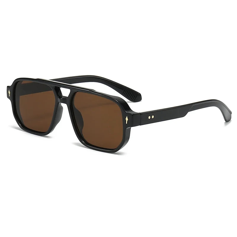 New Retro Double Bridge Square Sunglasses For Women Men Fashion Luxury Design Rivets Sun Glasses Trending Shades UV400 Eyeglasse exovai.com