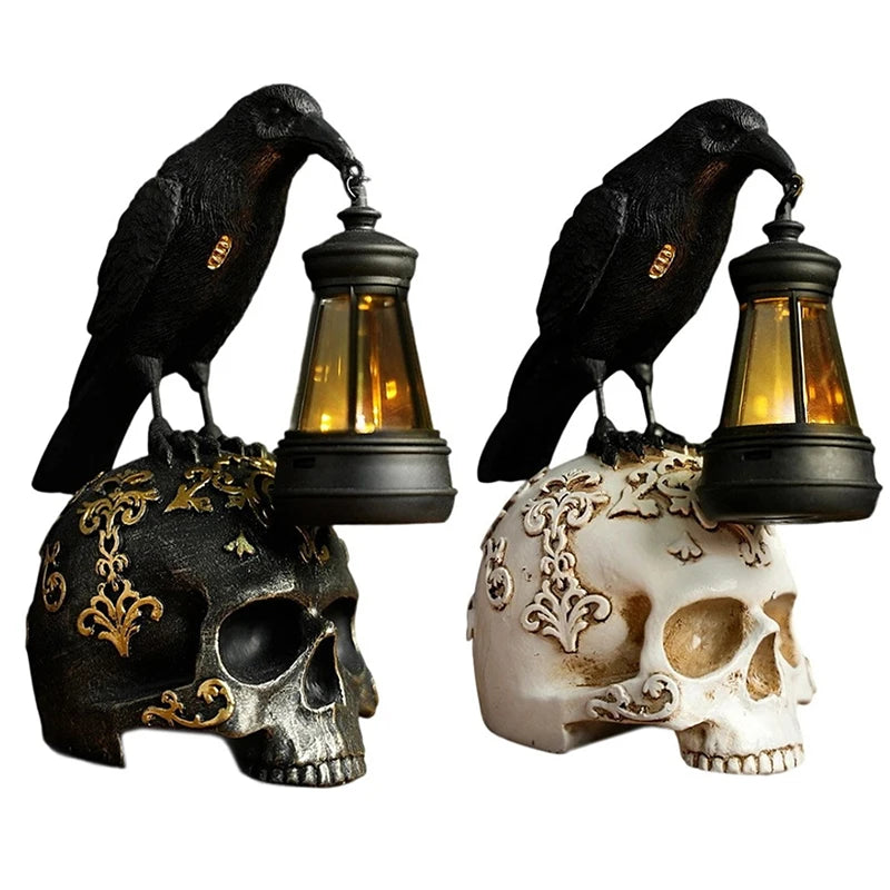Halloween Crow Skull Night Light Table Lamp Halloween Decorative Skull Lamp Gothic Decorative Night Light Resin Craftsmanship exovai.com
