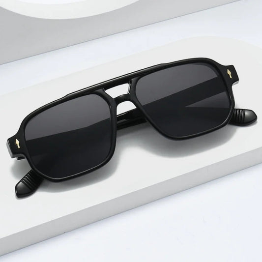New Retro Double Bridge Square Sunglasses For Women Men Fashion Luxury Design Rivets Sun Glasses Trending Shades UV400 Eyeglasse exovai.com