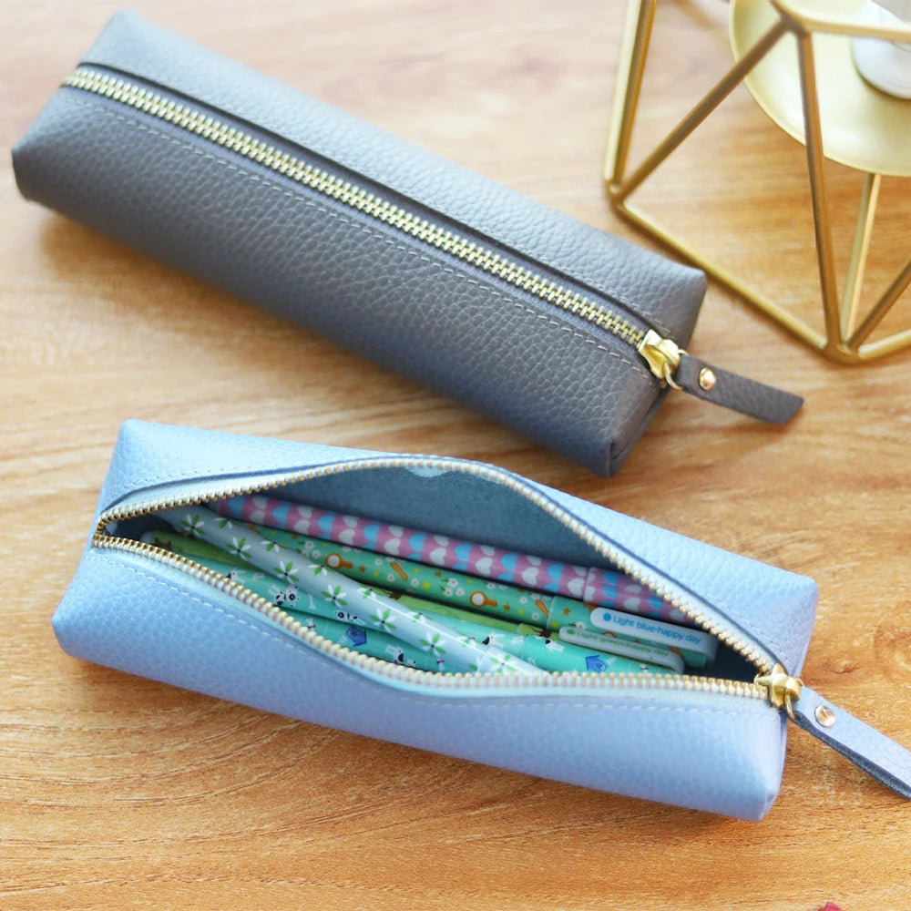 Custom Name Cow Leather Pencil Case Luxury Zipper Business Office Storage Bag Student Pen Bag Personalized Cosmetic Bags Gift exovai.com