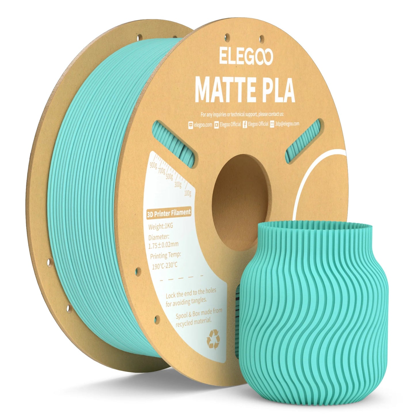 ELEGOO Matte PLA Filament 1KG,1.75mm FDM 3D Printer Filament Dimensional Accuracy +/- 0.02mm, 1kg Carboard Spool (2.2lbs) exovai.com