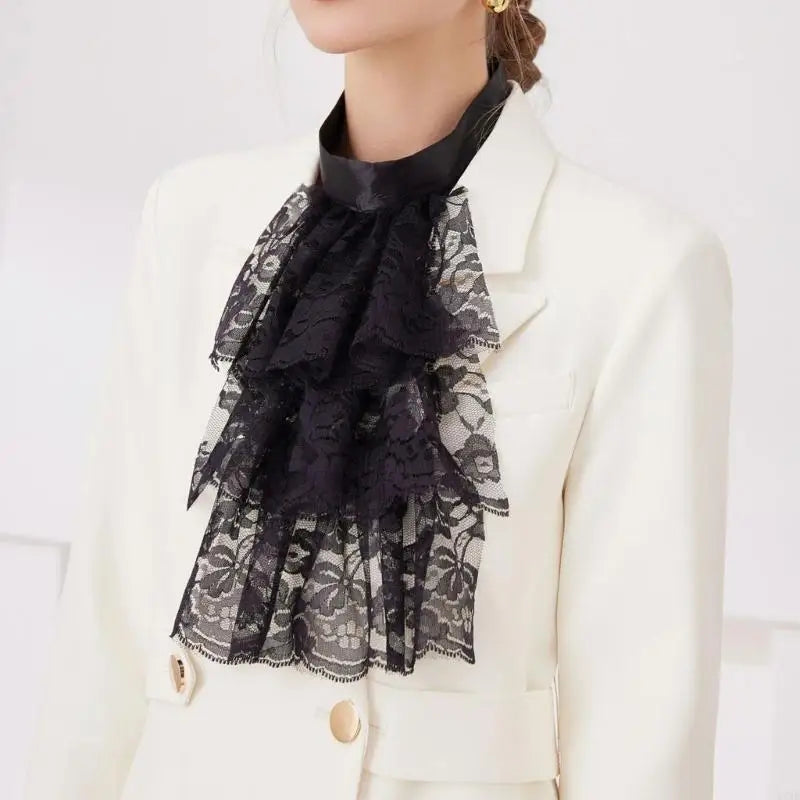 Y3NE Lace Jabot Collar Victorian Theme Party Neckwear Cosplay Accessory Collar for Halloween Teaparty Dressingup Neckpiece exovai.com