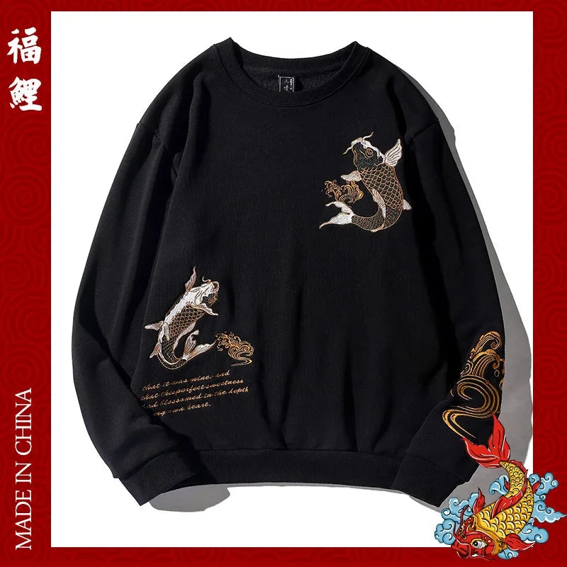 Harajuku Japanese Carp Print Hoodie Sweatshirt Fashion Casual Oversized Hooded Hoodie Hip Hop Women Men Clothing 4XL exovai.com