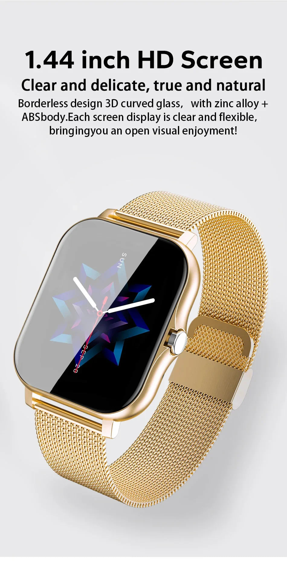 Smart watch for android phone.1.44 inch color screen full touch bluetooth call smart watch magnetic charging exovai.com