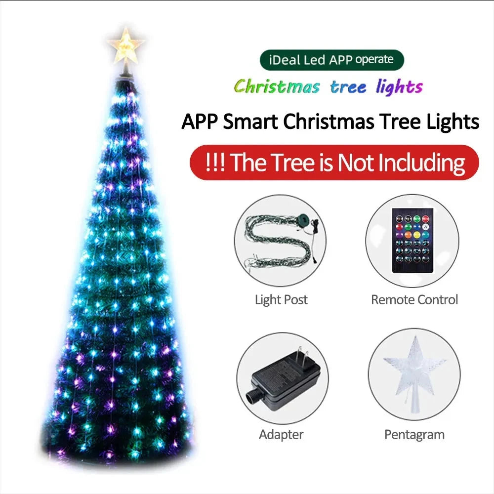 1.8/2.1m Smart APP Christmas Tree Star Lights RGB LED Fairy String Light DIY Picture Xmas Decoration Lighting for Home Holiday exovai.com