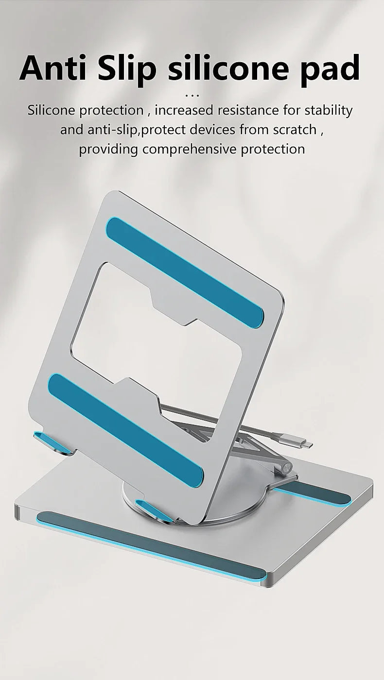 Laptop Stand for MacBook Pro Air Dell HP Surface 360° Rotatable Foldable with USB Hub Card Reader RJ45 Universal Bracket Holder exovai.com