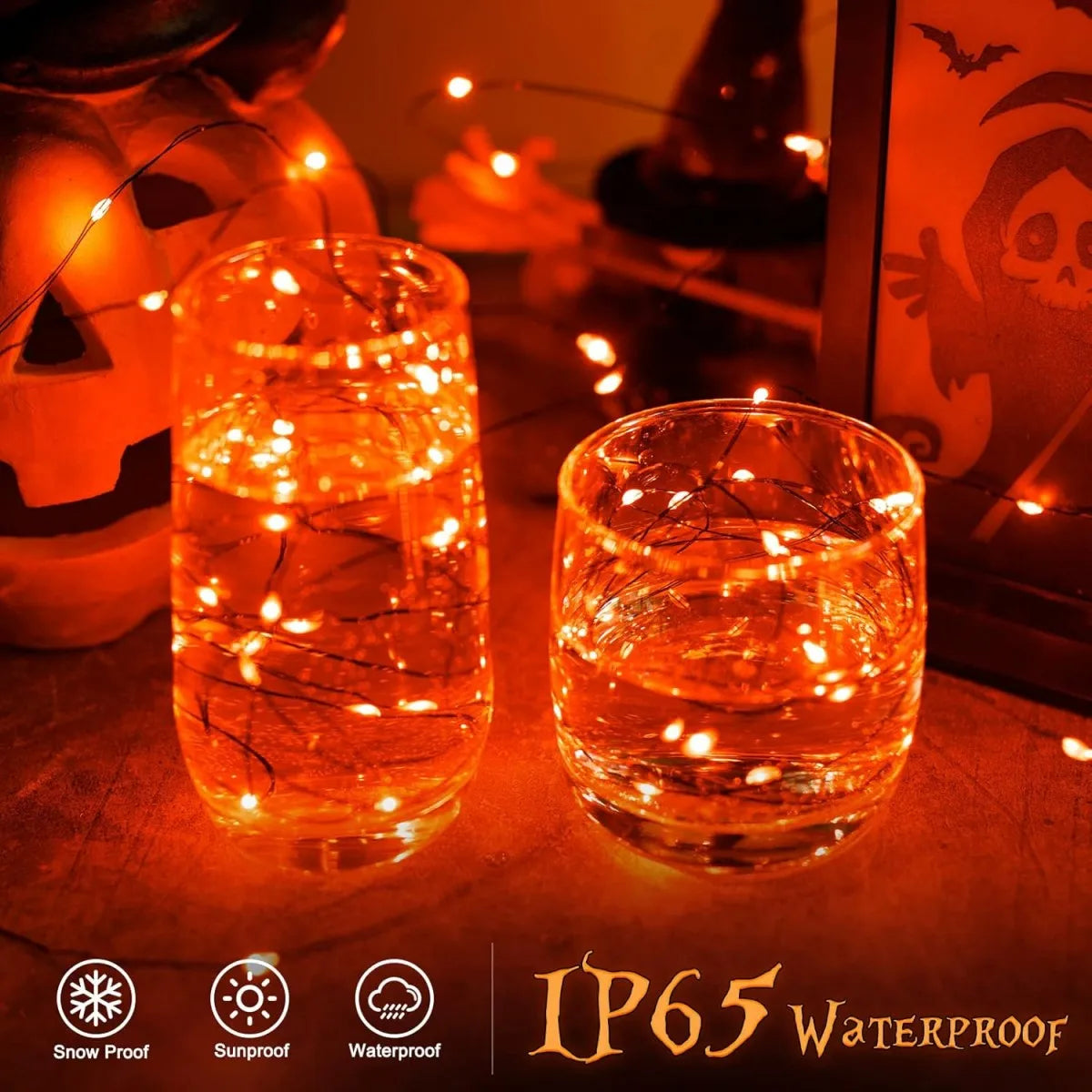 2 Pack 120LED Halloween Solar Powered Black Copper Wire Lamp Lights With 8 Lighting Modes Outdoor Waterproof Horror Atmosphere exovai.com
