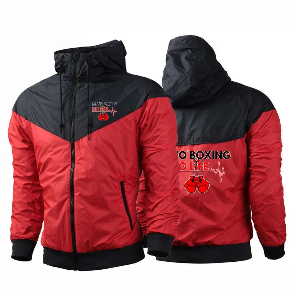 2025 No Boxing No Life Gym Men's Spring and Autumn Thin Windproof Casual Hooded Color Matching Fashion Printing Windbreaker Coat exovai.com