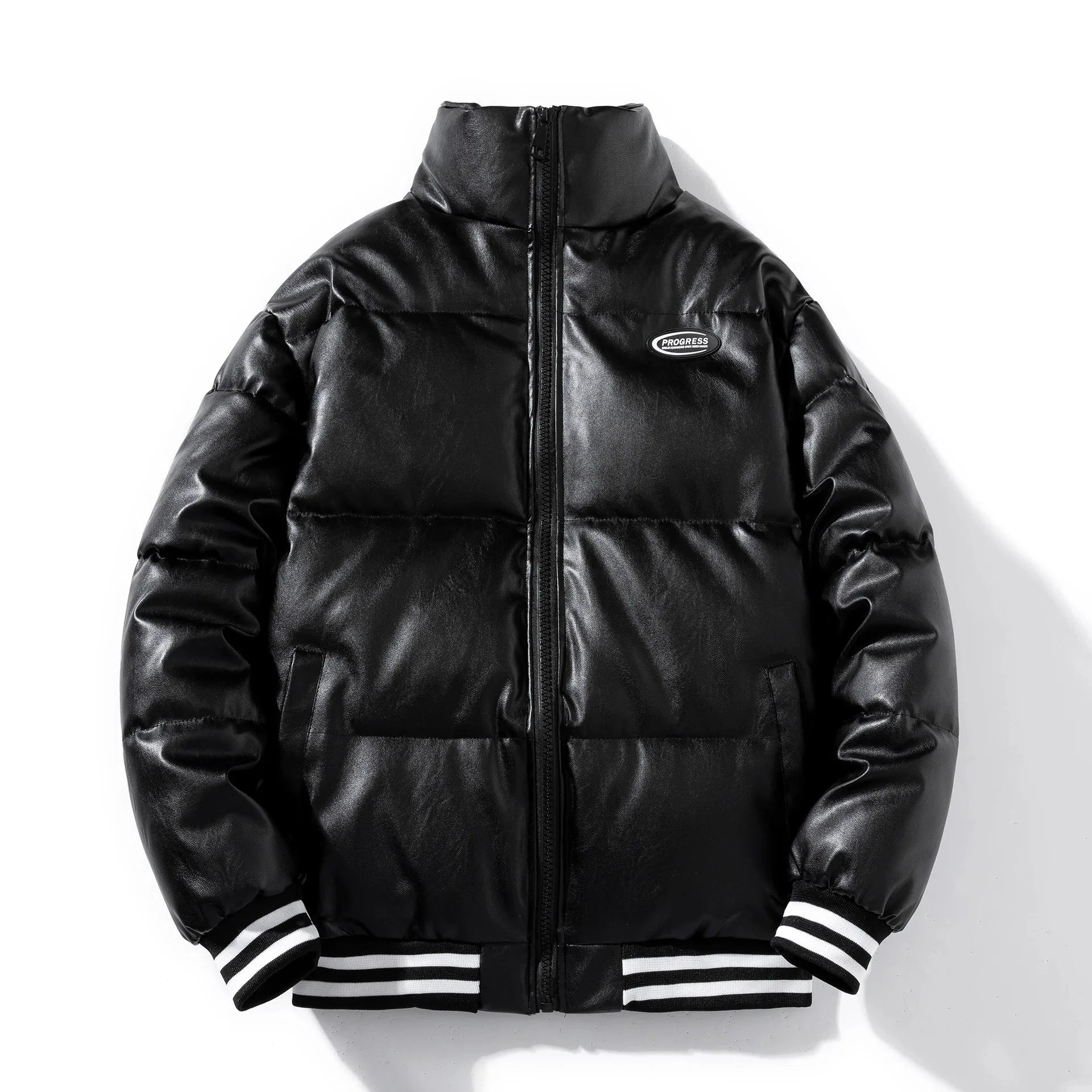 Winter Men's Parka Jacket Cotton-padded PU Leather Casual Coats Bomber Jacket Man Warm Parka Mens Puffy Cotton Clothes exovai.com