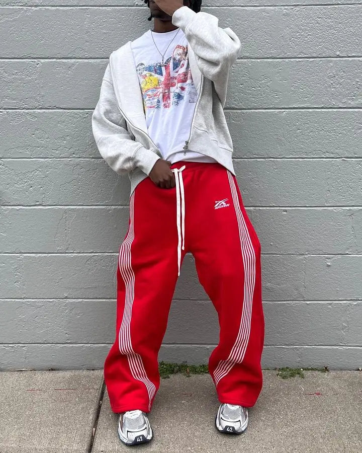 American Retro Striped Knitted Pants Men Y2k Street Harajuku Trendy Brand Oversized Trousers Loose Casual Wide Leg Pants Women exovai.com