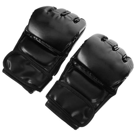 Boxing Gloves Punching Bag Half Finger Kickboxing Training Sparring Martial Black MMA Style Comfortable Wrist Support exovai.com