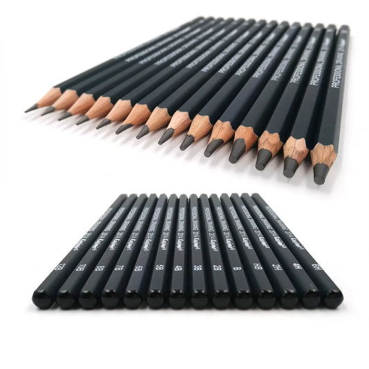 14Pcs/Set Drawing Pencil Set Wooden Professional Art Supplies Hard/Medium/Soft Sketch Charcoal Pencils exovai.com