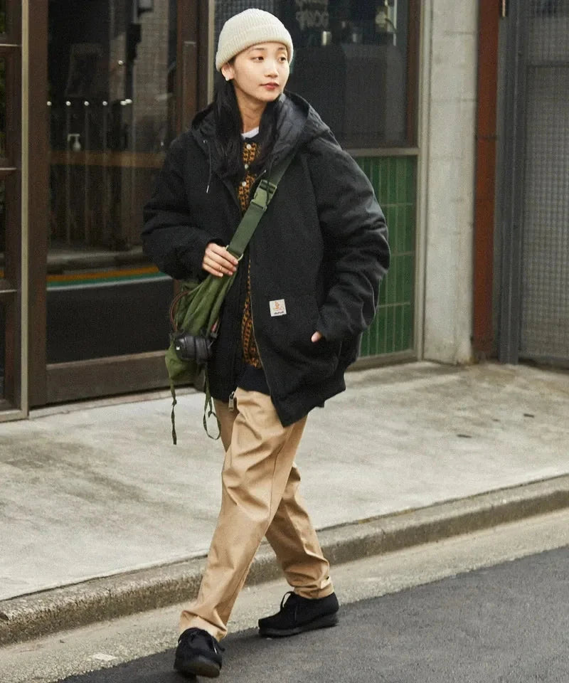 Winter New American Retro Long Sleeve Hooded Bomber Jacket Men's Fashion Cotton Thick Dom Quilted Casual Multi-pocket Coat exovai.com