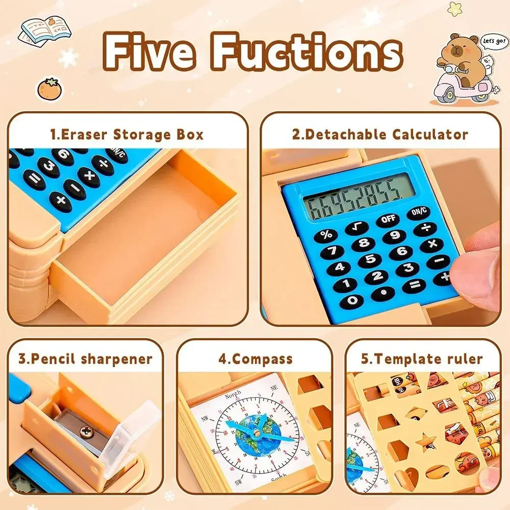 Plastic Pencil Case With Calculator/Pencil Sharpener Double Sided Use Pencil Box Large Capacity Multi-Functional exovai.com