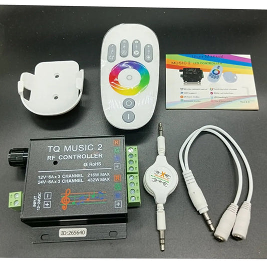 DC12V 24V RGB LED Controller RF Music Audio control 18A 3 Channel TQ Music 2 for SMD 3528 5050 5630 Led Strip Light exovai.com