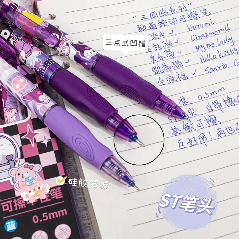 6pcs Kawaii Children Gel Pen Hello Kitty Cartoon Kuromi ST Erasable Black 0.5mm Press The Ballpoint Pen Learning Stationery Gift exovai.com