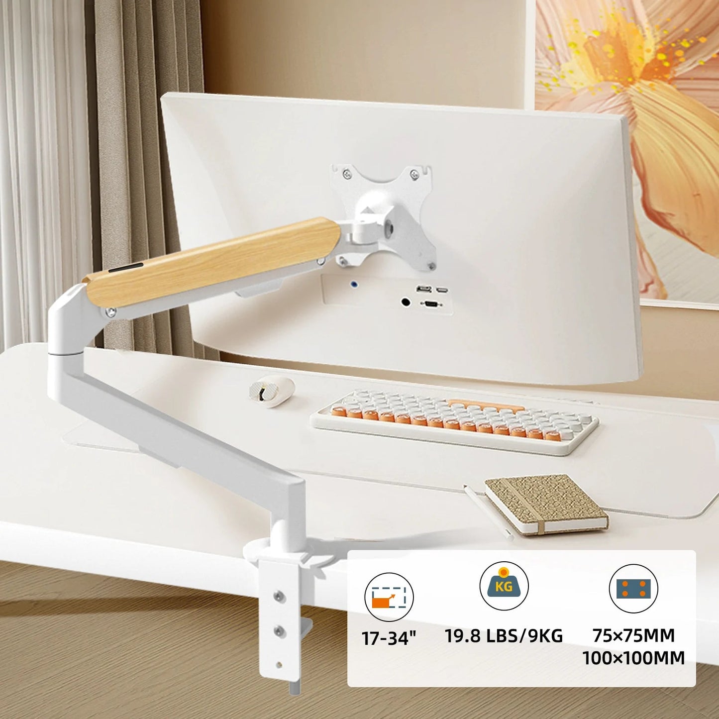 HILLPORT 17-34" Desktop Monitor Arm Holder Gas Spring Full Motion Mount Strut LCD LED TV Bracket Stand PC Soport Support M5 exovai.com