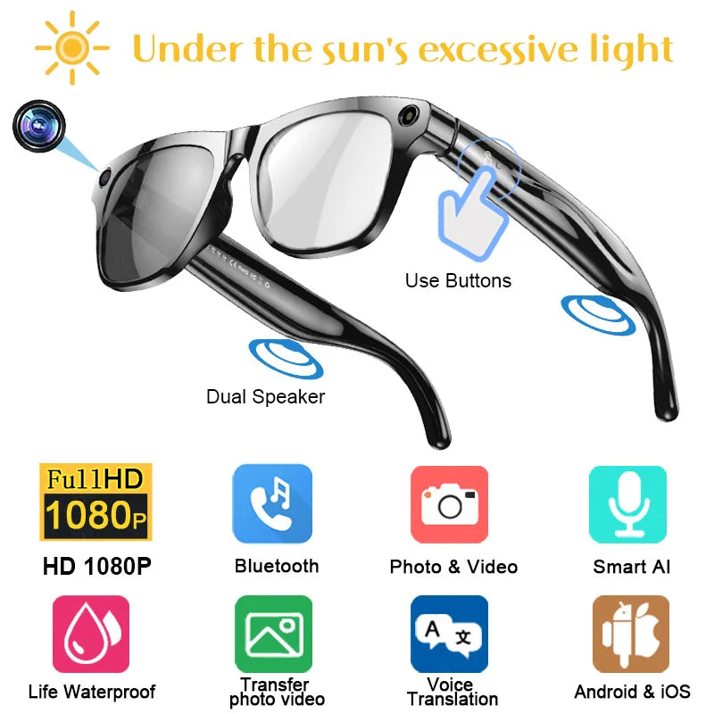 4K AI Smart Photochromic Glasses Multifunction Camera Bluetooth Call Voice Assistant Music Player Translate Glasses For Xiaomi exovai.com