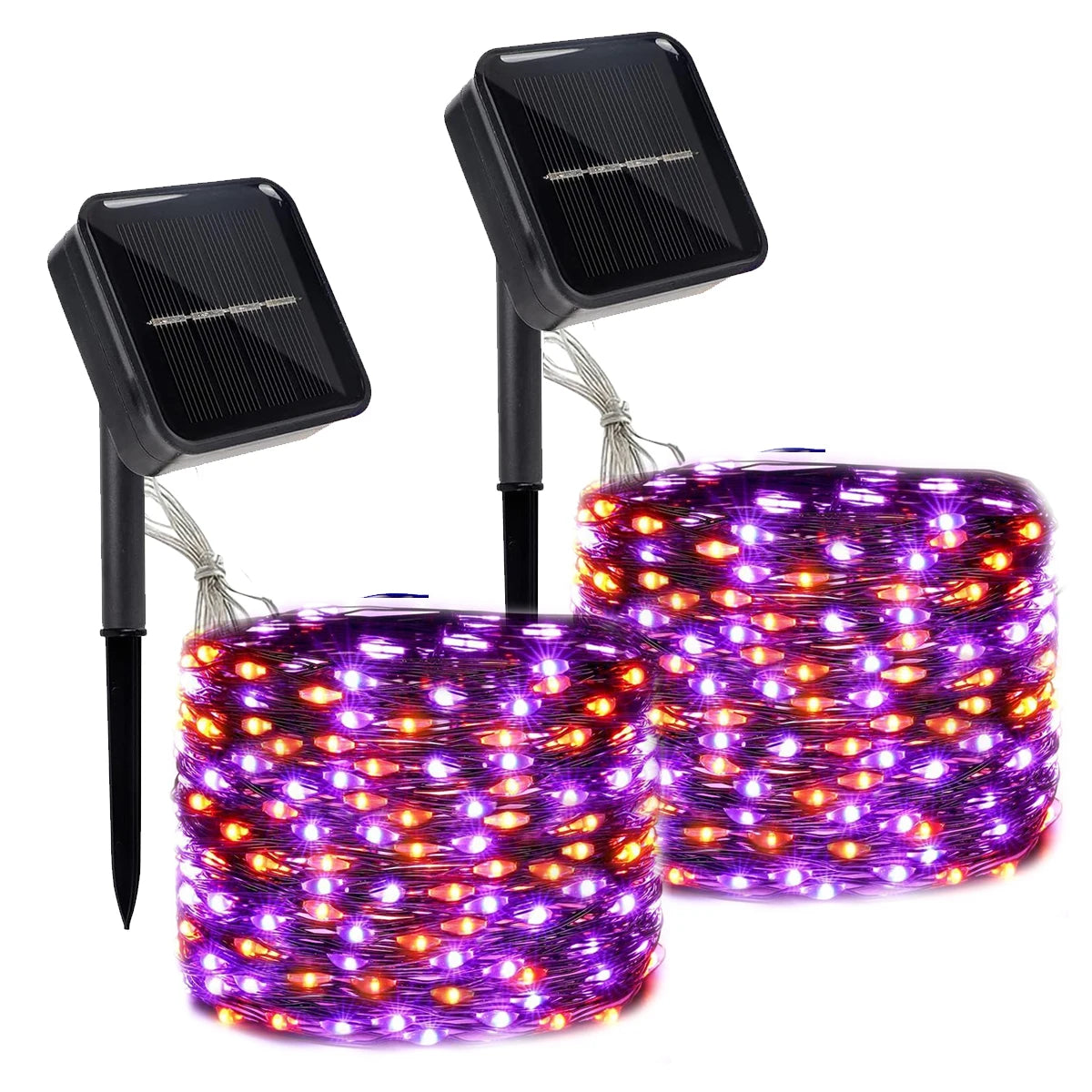 2 Pack 120LED Halloween Solar Powered Black Copper Wire Lamp Lights With 8 Lighting Modes Outdoor Waterproof Horror Atmosphere exovai.com