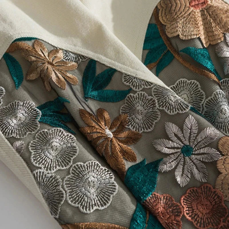 Vintage Floral Embroidery Patchwork Men Apricot Jacket Casual Turn Down Collar 2025 Spring Hip Hop Mens Loose Coat exovai.com