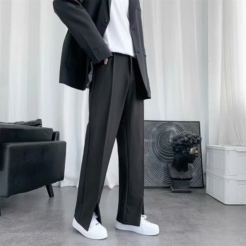 Spring/Summer Black Suit Pants Men Fashion Society Mens Dress Pants Korean Loose Straight Pants Mens Office Formal Trousers exovai.com