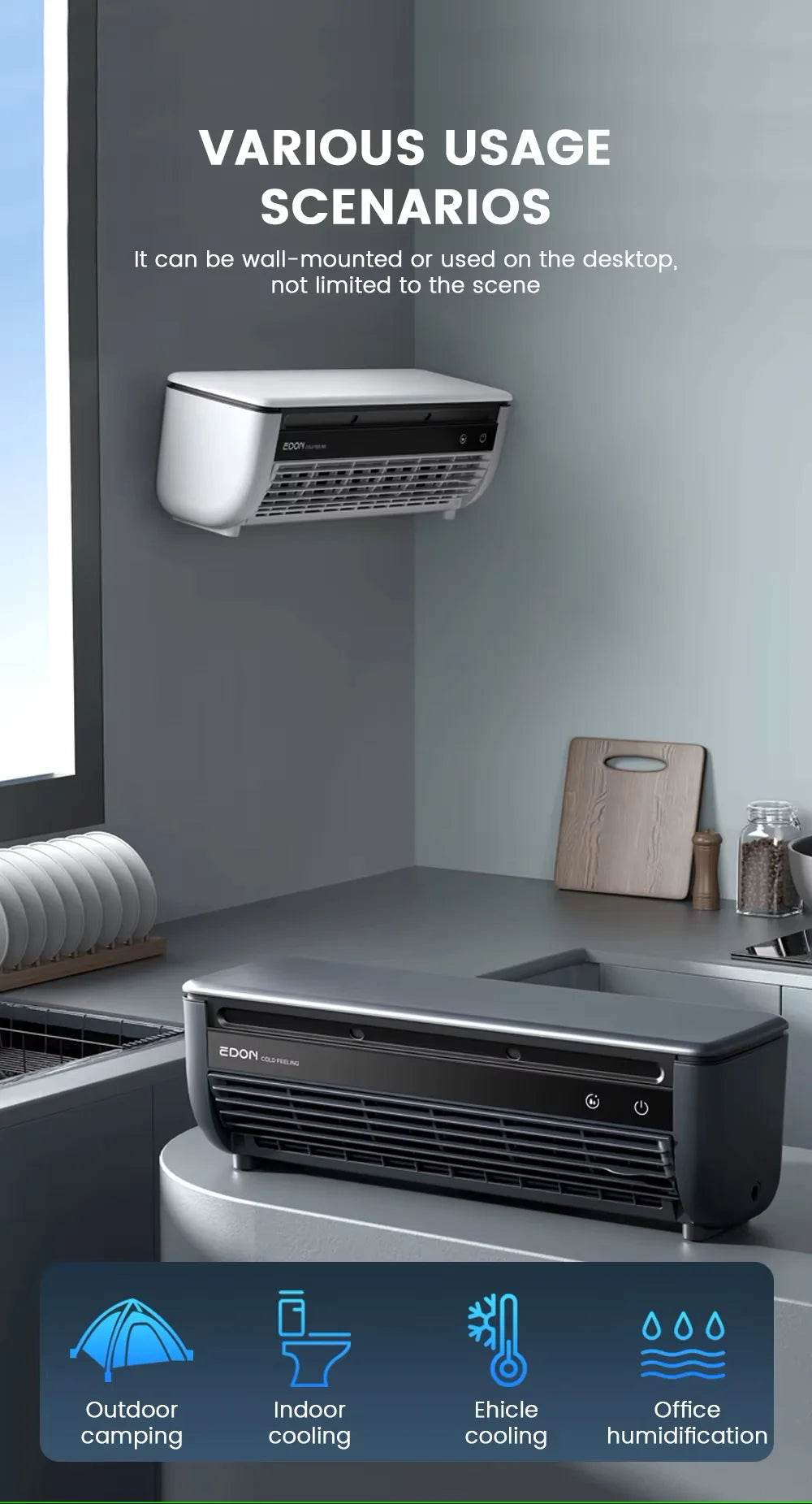 Kitchen air conditioner 2025new model cooling wall fan large wind force charging fan home use table standing remote control exovai.com