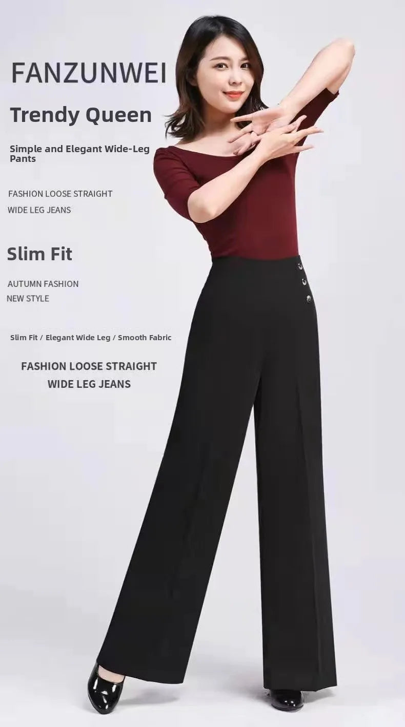 High Waist Wide Leg Pants Women's Spring Autumn Long Drapey Latin Dance Pants Modern Dance Trousers for Women Commute Sle exovai.com