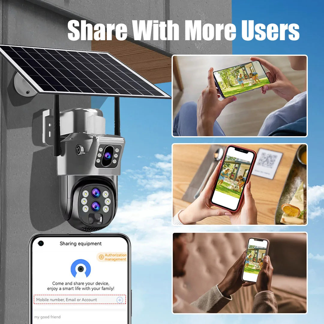 10X Optical Zoom 4G SIM Solar Camera 6K 12MP Three Lens WiFi Outdoor Surveillance Camera PIR Auto Tracking Solar Security CCTV exovai.com