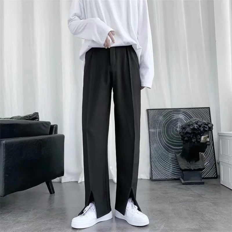 Spring/Summer Black Suit Pants Men Fashion Society Mens Dress Pants Korean Loose Straight Pants Mens Office Formal Trousers exovai.com