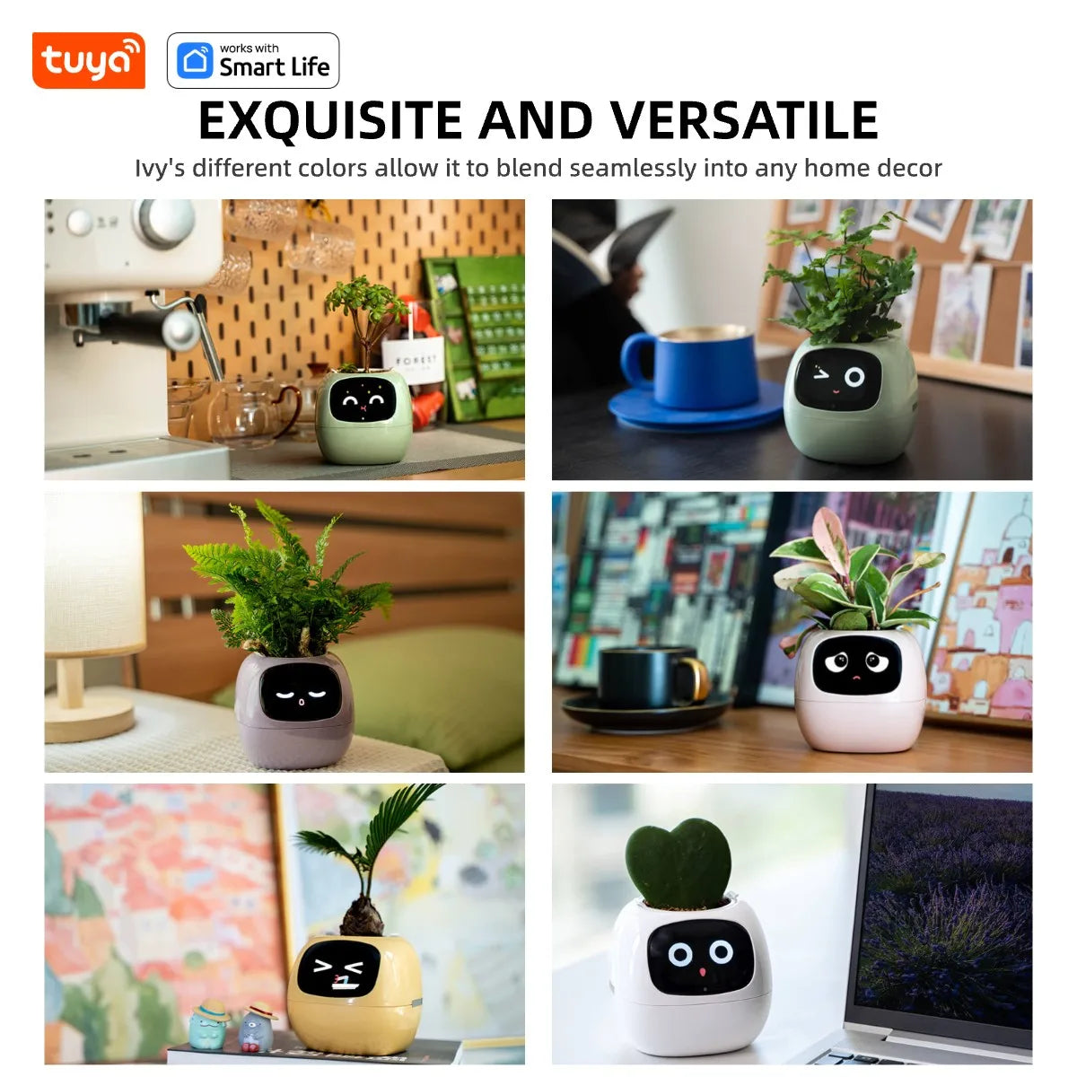 Tuya Ivy Smart Planter,Endless Fun Over 49 Rich Expressions,7 smart sensors,AI Chips Make Raising Plants Easy and Fun exovai.com