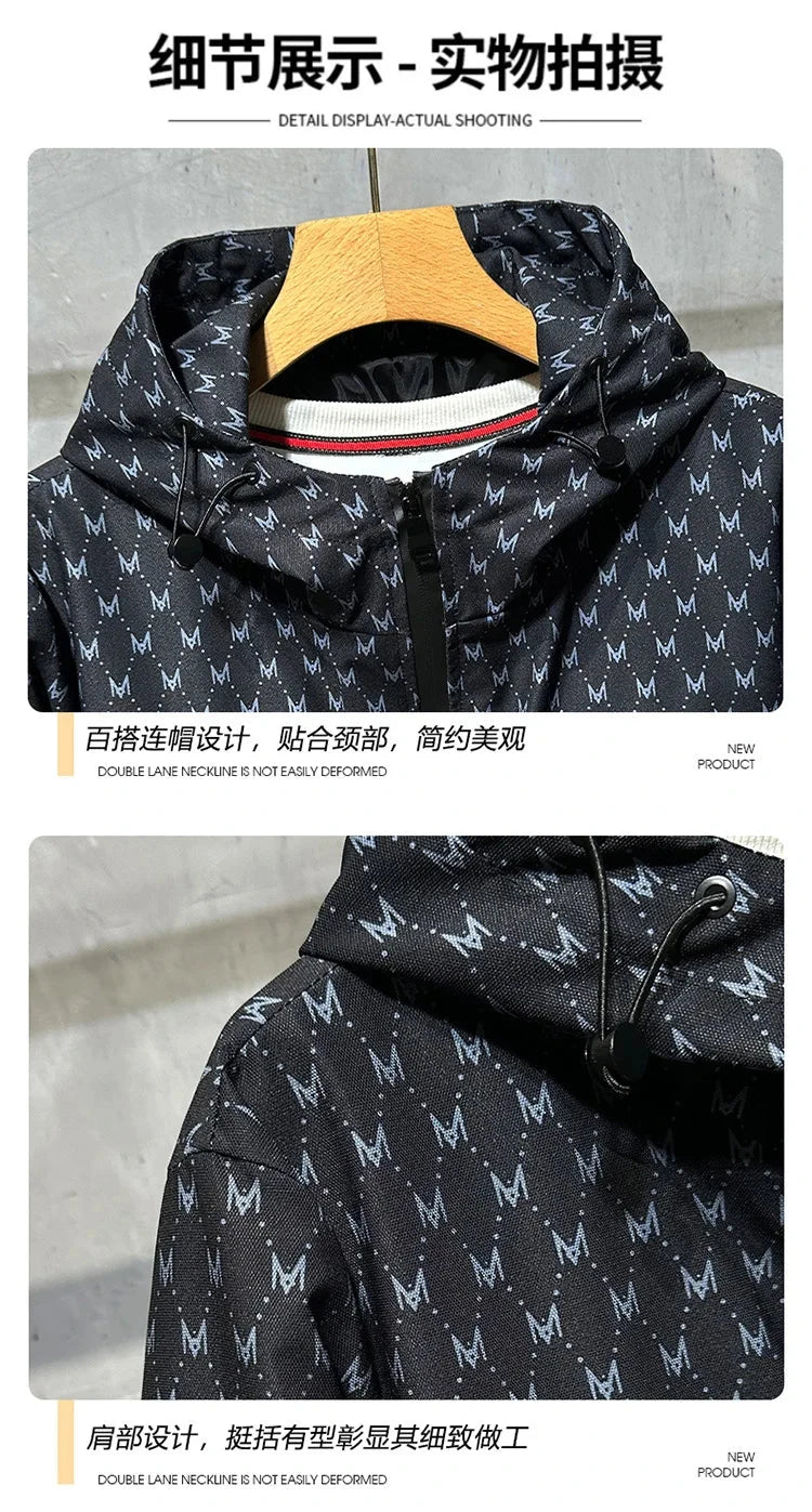 Men's Fashion Casual Spring Autumn Clothing Windproof Loose Jacket Black Color Outdoor Hooded Punching Jacket 7XL exovai.com