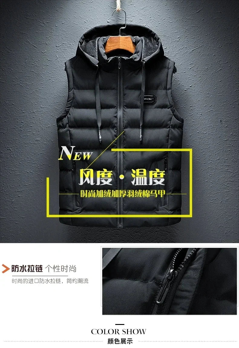 Brand Mens Jacket Sleeveless Vest Hooded Fashion Casual Coats Male Cotton-Padded Men's Vest Men Zipper Waistcoats Plus size 6XL exovai.com
