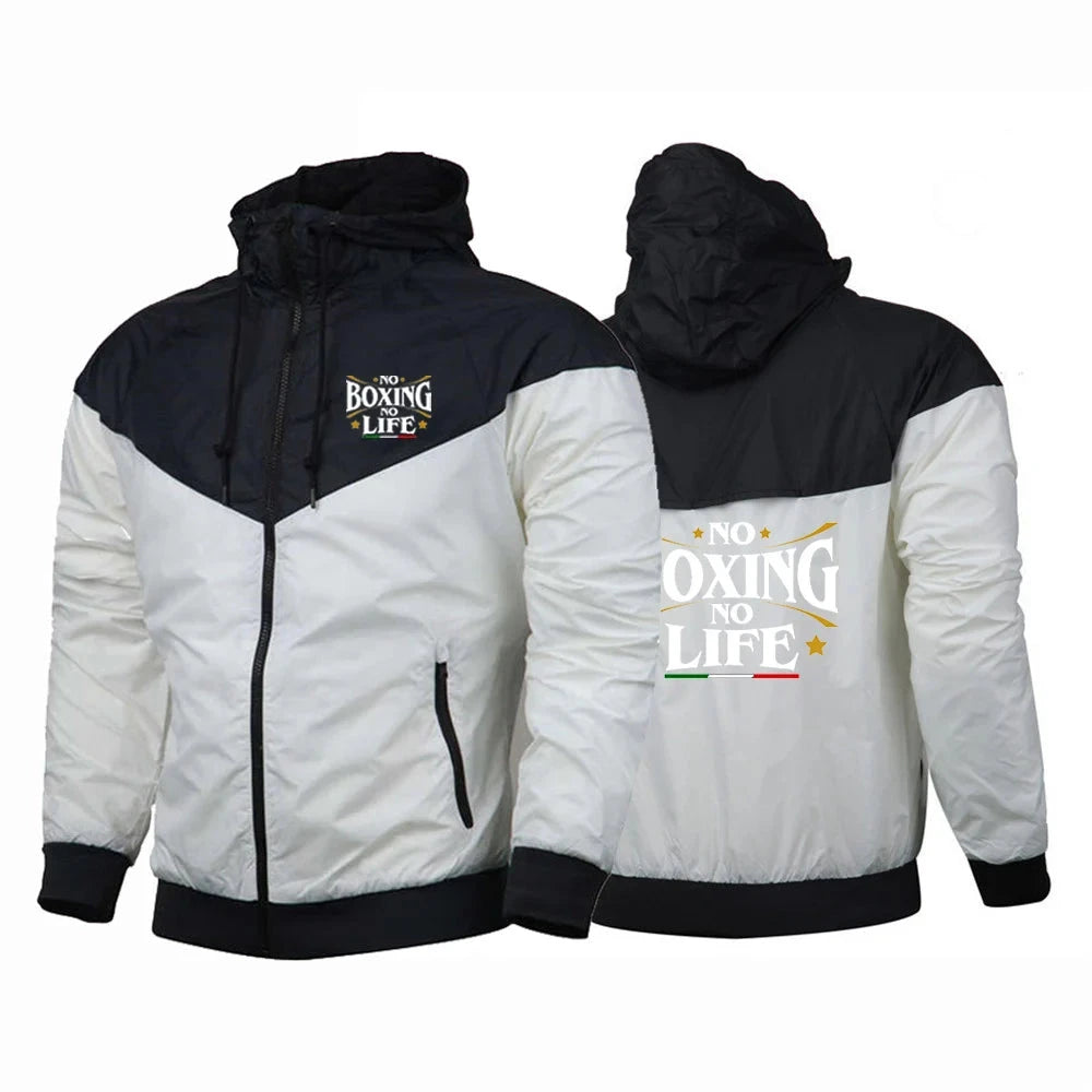 2025 No Boxing No Life Gym Men's Spring and Autumn Thin Windproof Casual Hooded Color Matching Fashion Printing Windbreaker Coat exovai.com