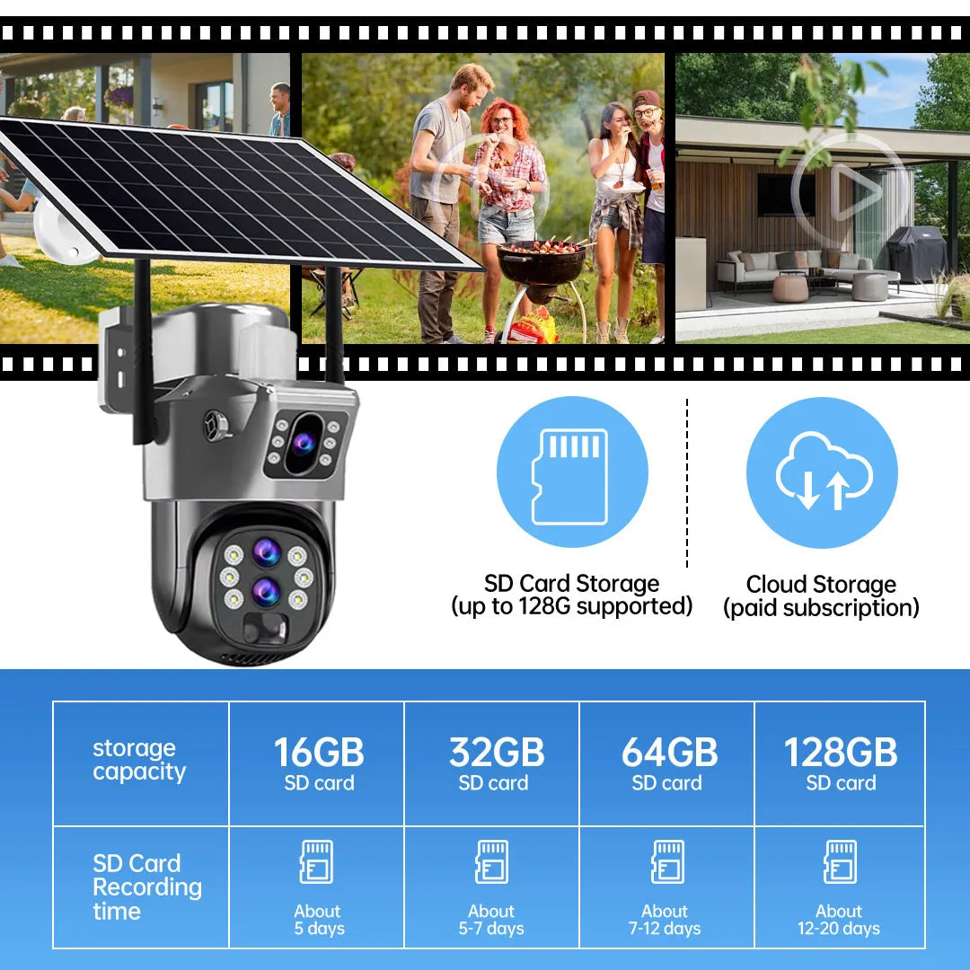 10X Optical Zoom 4G SIM Solar Camera 6K 12MP Three Lens WiFi Outdoor Surveillance Camera PIR Auto Tracking Solar Security CCTV exovai.com