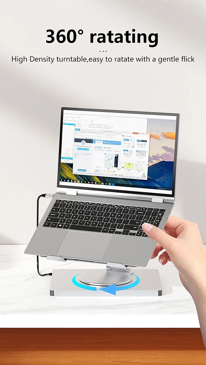 Laptop Stand for MacBook Pro Air Dell HP Surface 360° Rotatable Foldable with USB Hub Card Reader RJ45 Universal Bracket Holder exovai.com