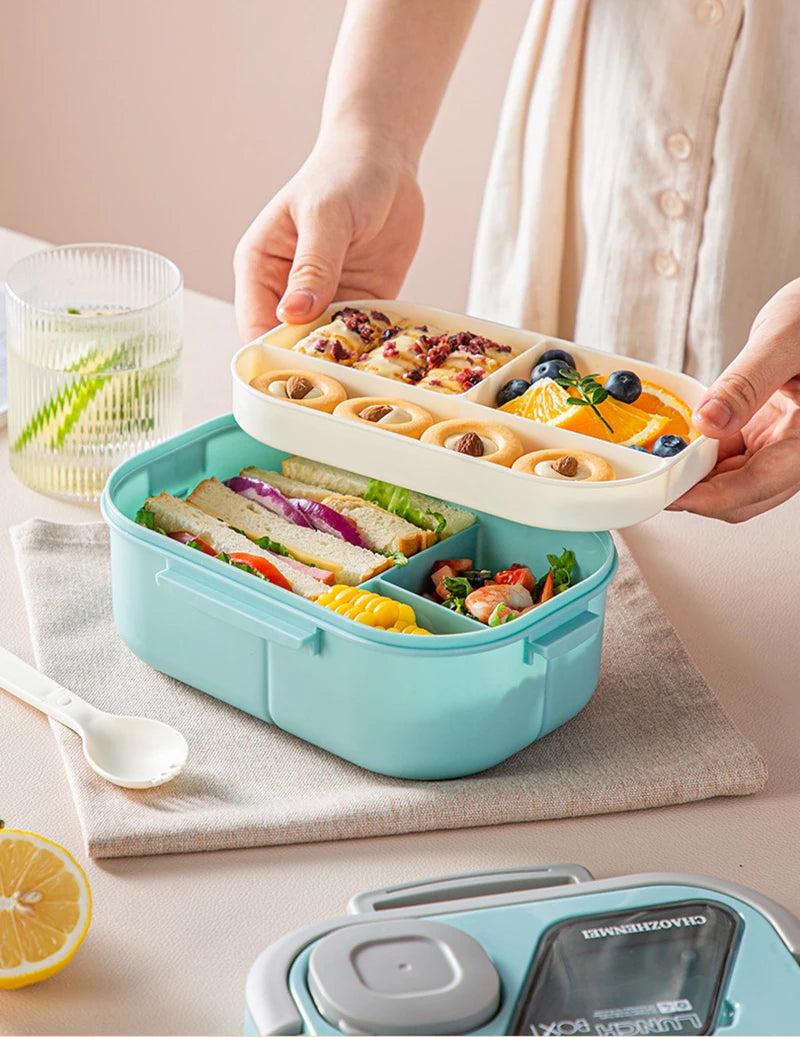 Portable Lunch Box Compartment Wheat Straw Bento Carrying Handle Box Reusable Tableware Containers Meal Snack Food Containers exovai.com