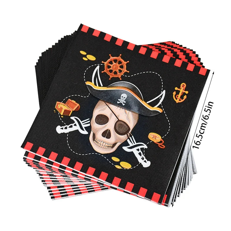 Pirate Theme Party Disposable Tableware Paper Plates Cups Napkins Kids Boy Birthday Party Decorations Halloween Supplies exovai.com