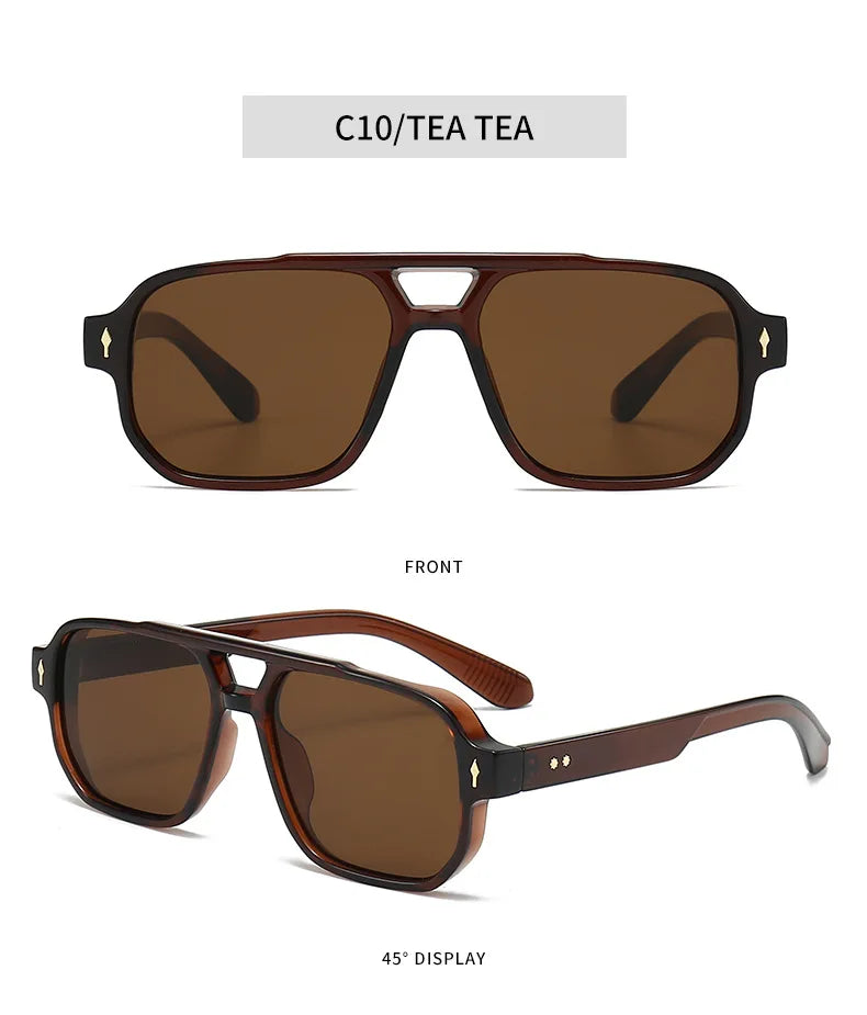 New Retro Double Bridge Square Sunglasses For Women Men Fashion Luxury Design Rivets Sun Glasses Trending Shades UV400 Eyeglasse exovai.com