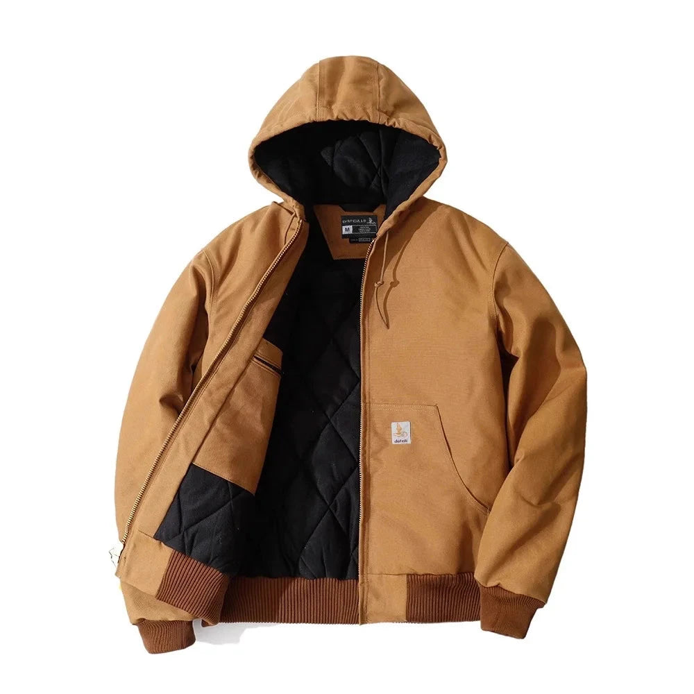 Winter New American Retro Long Sleeve Hooded Bomber Jacket Men's Fashion Cotton Thick Dom Quilted Casual Multi-pocket Coat exovai.com