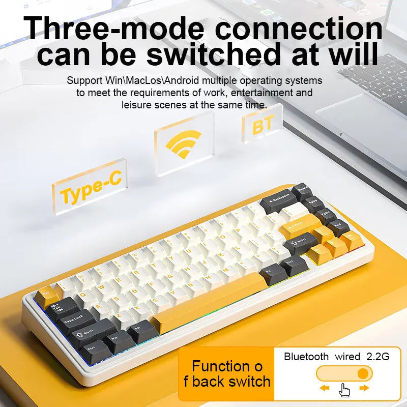 AULA F65 Mechanical Keyboard Three Mode Custom Wireless/Bluetooth/Wired Connection Full Key Hot-swapable Office Gaming Esports exovai.com