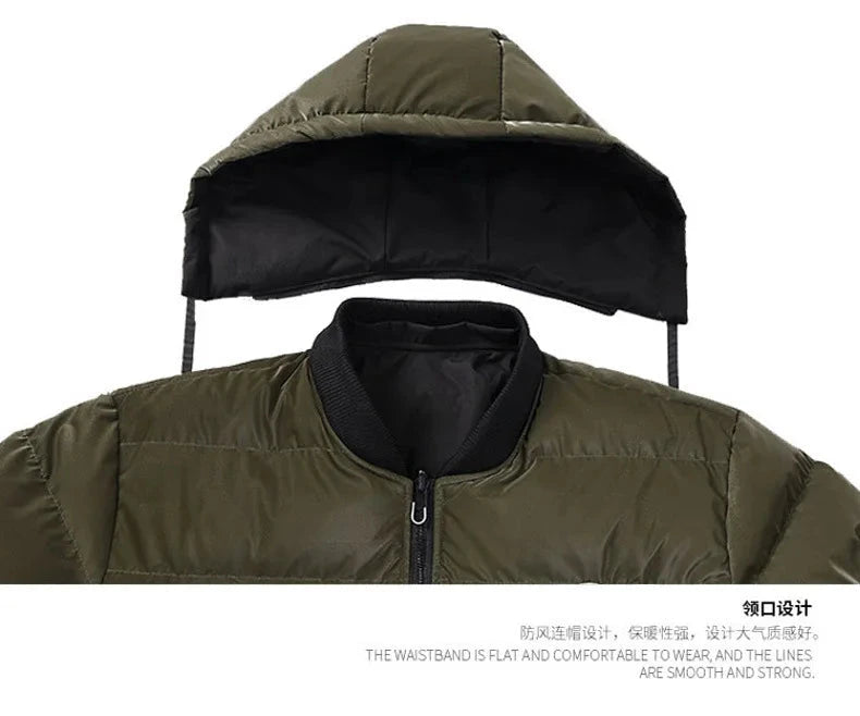 Double Sided Outerwear Men's New Cotton Padded Parkas Men Autumn Winter Jacket Brand Warm Comfortable Down Jacket Removable Hat exovai.com