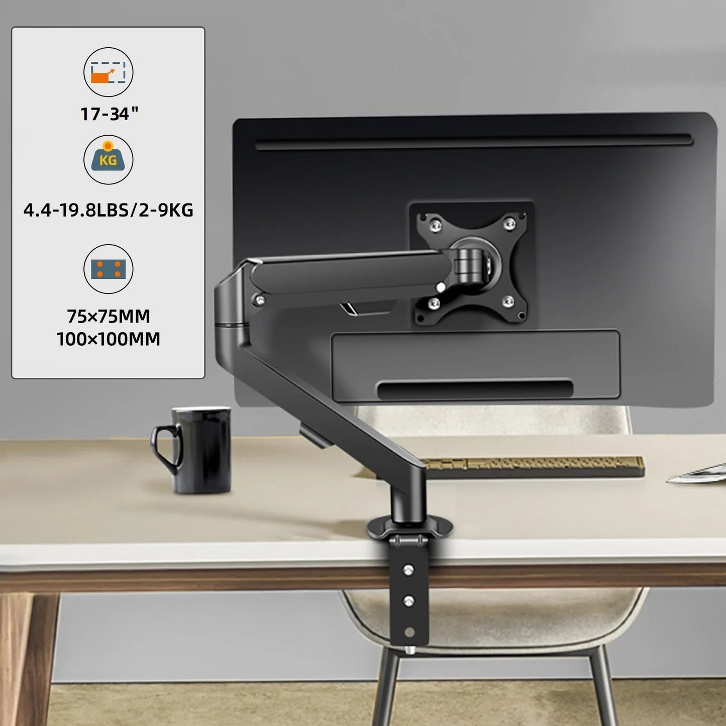 HILLPORT 17-34" Desktop Monitor Arm Holder Gas Spring Full Motion Mount Strut LCD LED TV Bracket Stand PC Soport Support M5 exovai.com