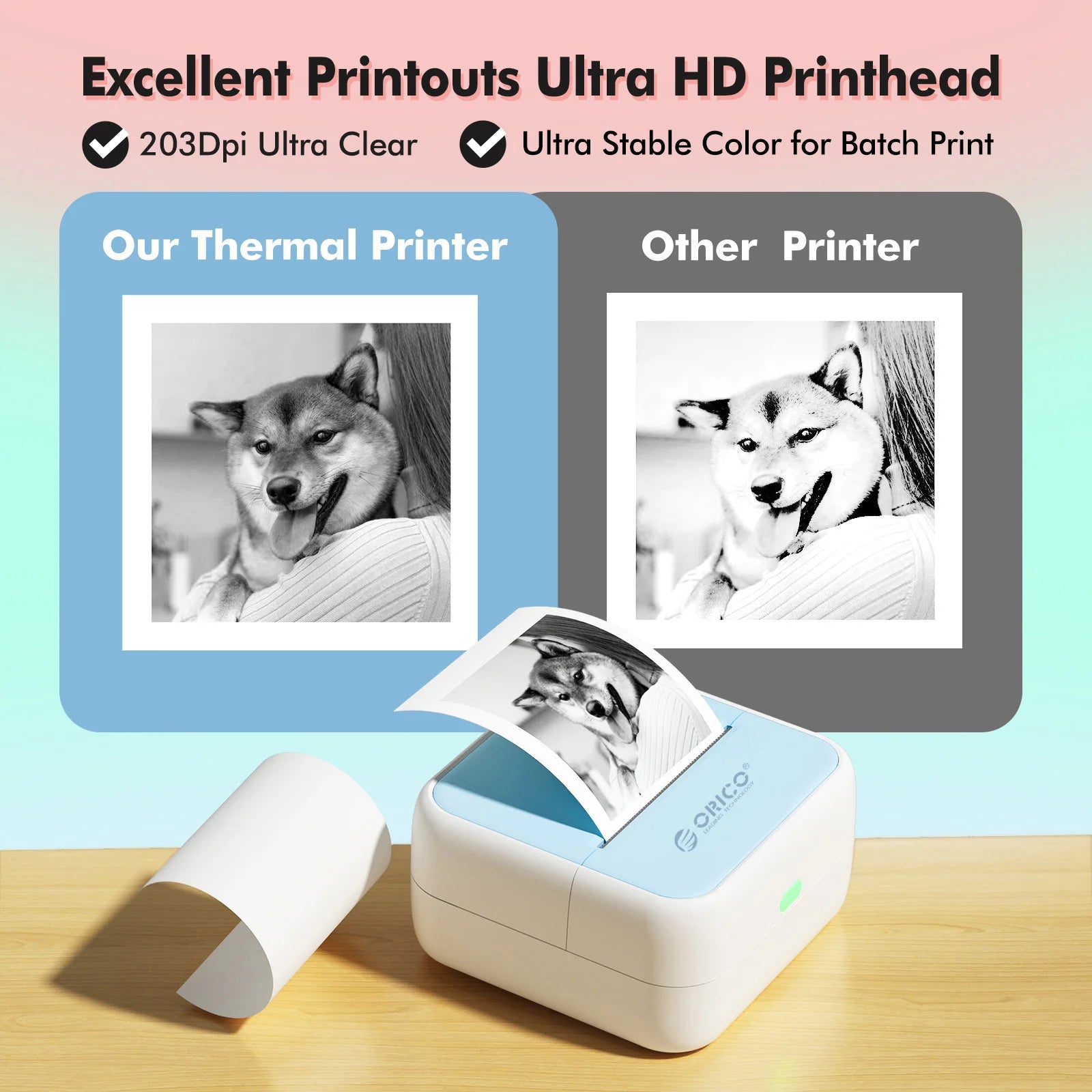 Orico Mini Thermal Printer – Portable Ink-Free DIY Photo & Document Printer exovai.com