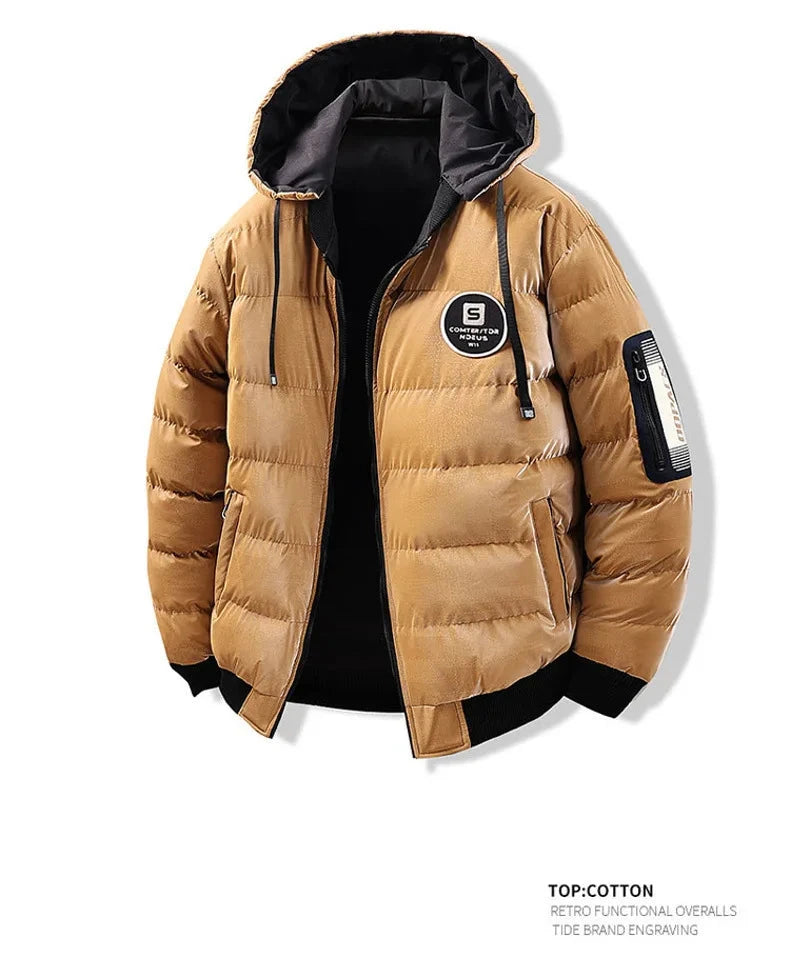 Double Sided Outerwear Men's New Cotton Padded Parkas Men Autumn Winter Jacket Brand Warm Comfortable Down Jacket Removable Hat exovai.com