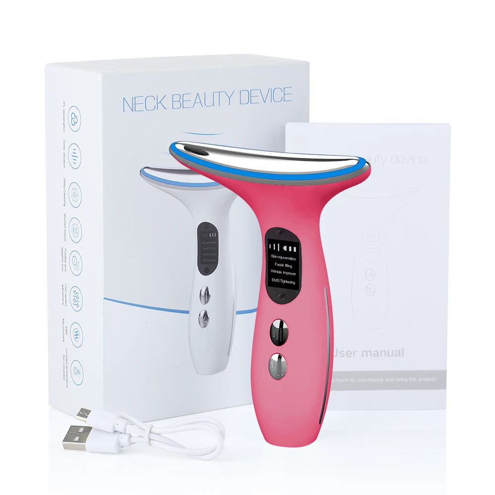 EMS Three Color Light Firming Rejuvenating Neck Beauty Device Skin Ion Importer Facial Lifting Neck Lines Wrinkles Device exovai.com