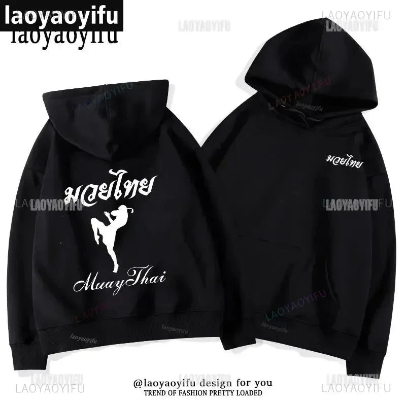 Muay Thai The Fist of King - Thailand Martial Art Pullover Hoodie Men Wai Kru Thailand Men Casual Pullovers 2024 New Style Tops exovai.com