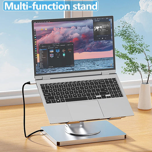 Laptop Stand for MacBook Pro Air Dell HP Surface 360° Rotatable Foldable with USB Hub Card Reader RJ45 Universal Bracket Holder exovai.com