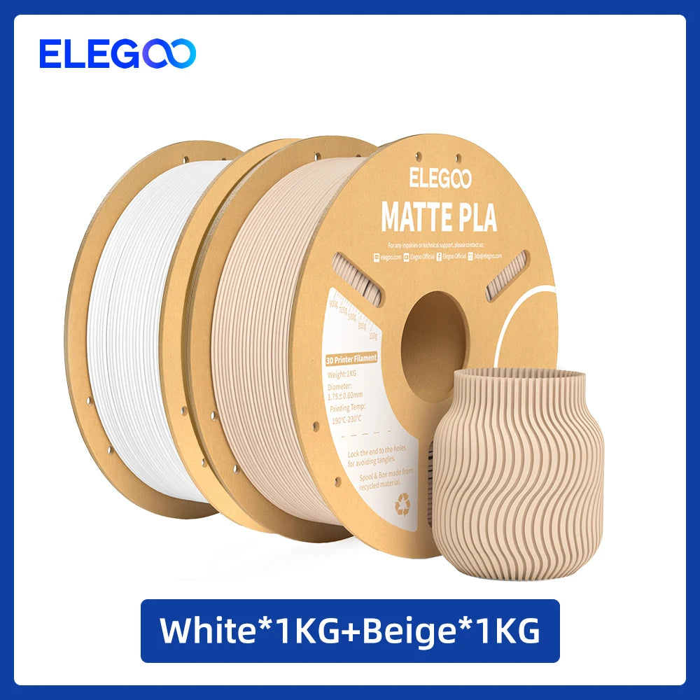 ELEGOO Matte PLA Filament 1KG,1.75mm FDM 3D Printer Filament Dimensional Accuracy +/- 0.02mm, 1kg Carboard Spool (2.2lbs) exovai.com