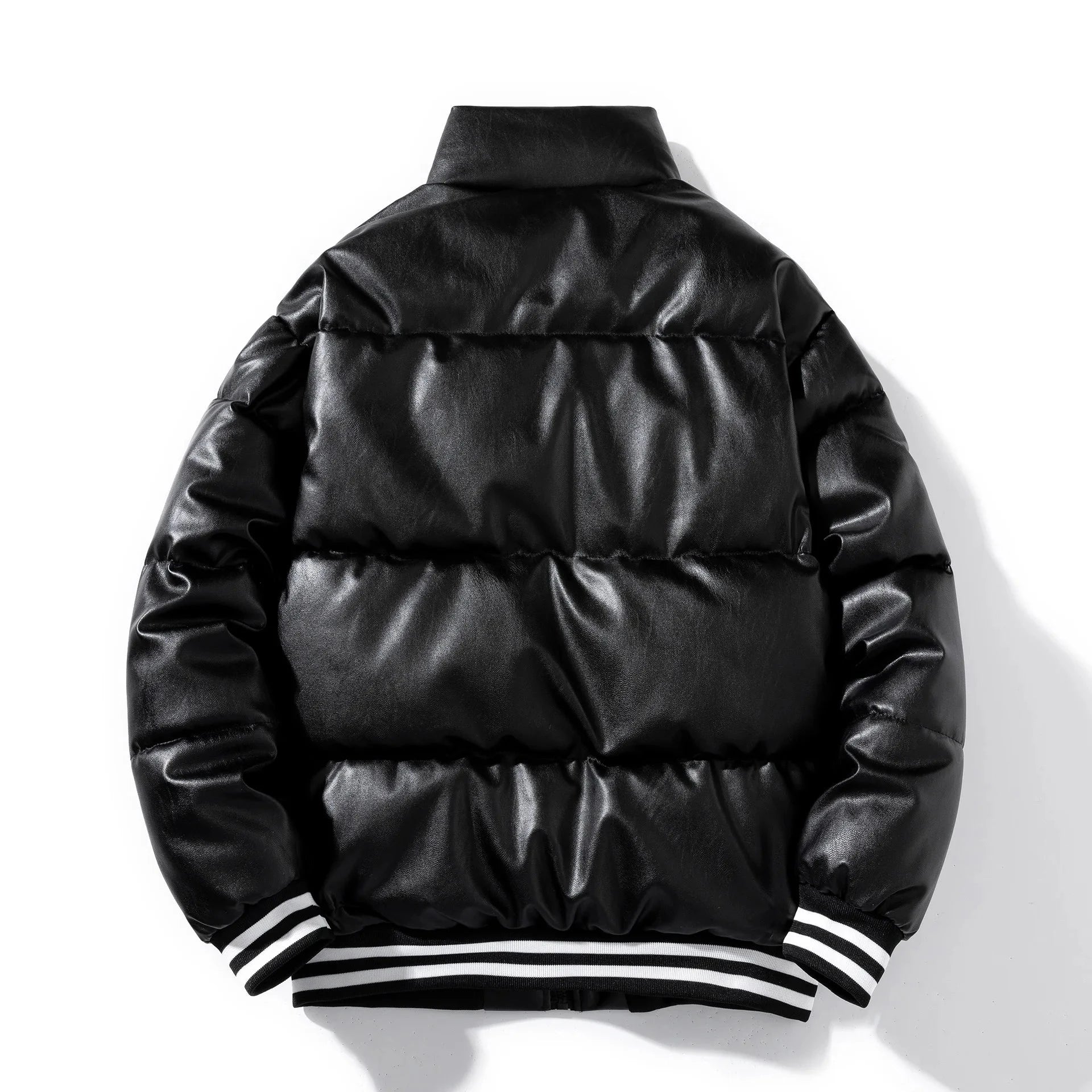 Winter Men's Parka Jacket Cotton-padded PU Leather Casual Coats Bomber Jacket Man Warm Parka Mens Puffy Cotton Clothes exovai.com